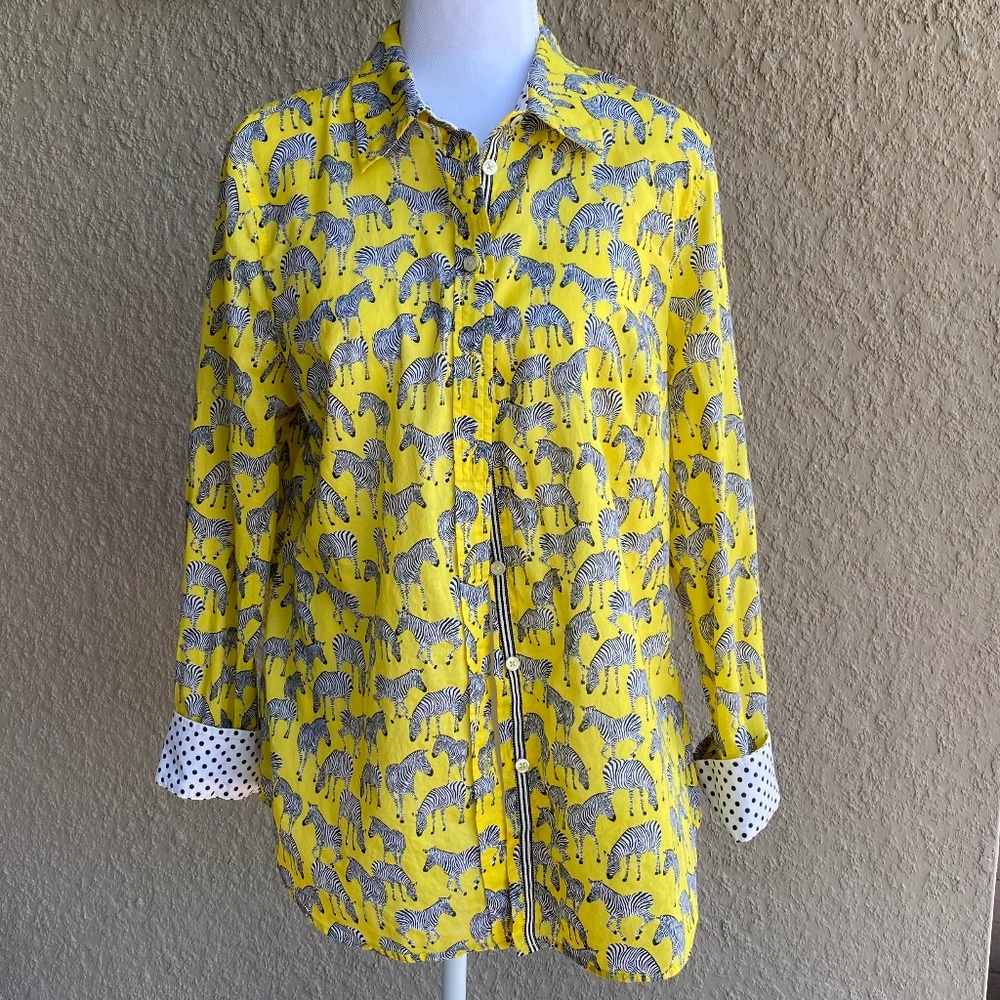 TALBOTS Cotton Button Front Shirt 'GRAZING ZEBRA' Sz M - Picture 2 of 8